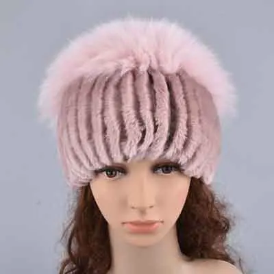 dark pink Женская меховая шапка, шарф, набор для зимы, натуральный шарф из меха кролика Рекс и шапка, одноцветная брендовая Новая модная уличная шапка и шарф - Цвет: dark pink