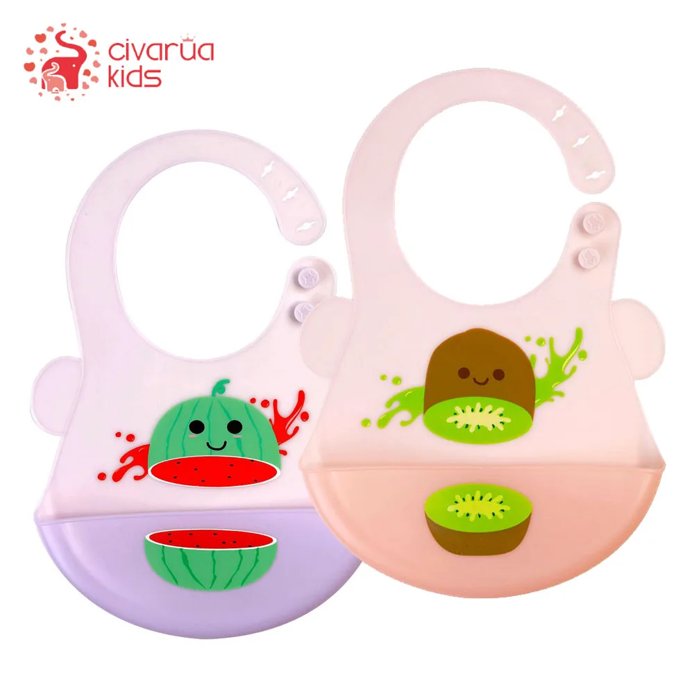 

Cute Cartoon Print Baby Bibs Waterproof Soft Silicone Baby Feeding Stuff Furit Pattern Kids Girl Boy Adjustable Children Bibs