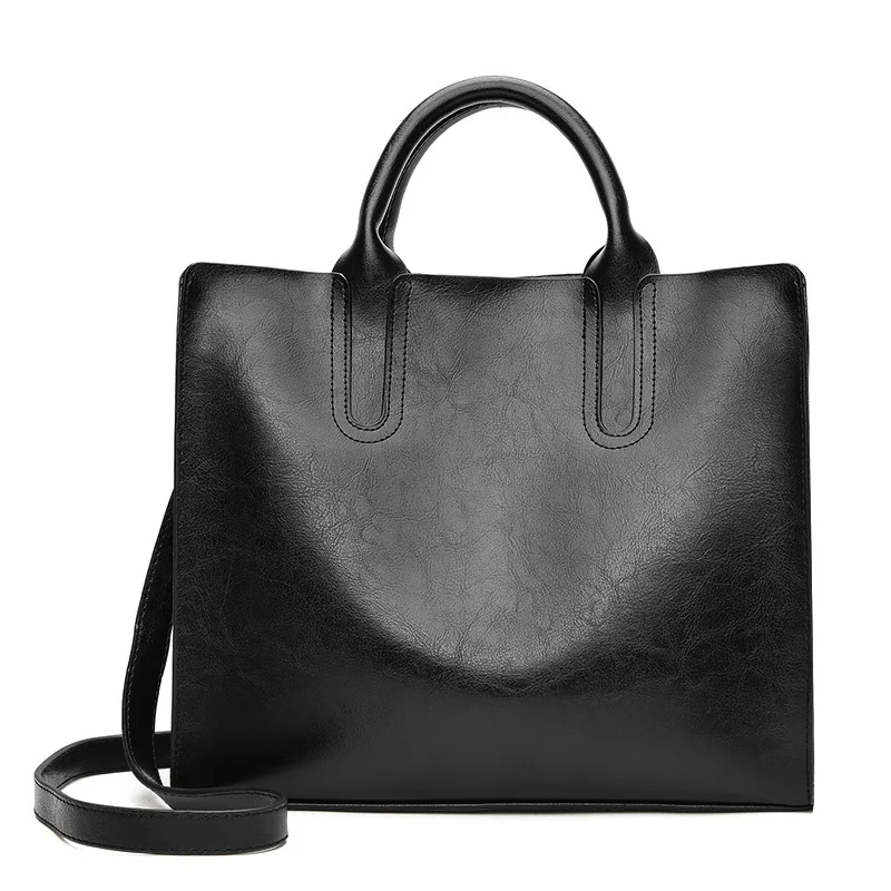 

2017 New Style Europe And America WOMEN'S Fashion Handbag Retro Oil Skin Handbag Simple Versatile Shoulder Large
