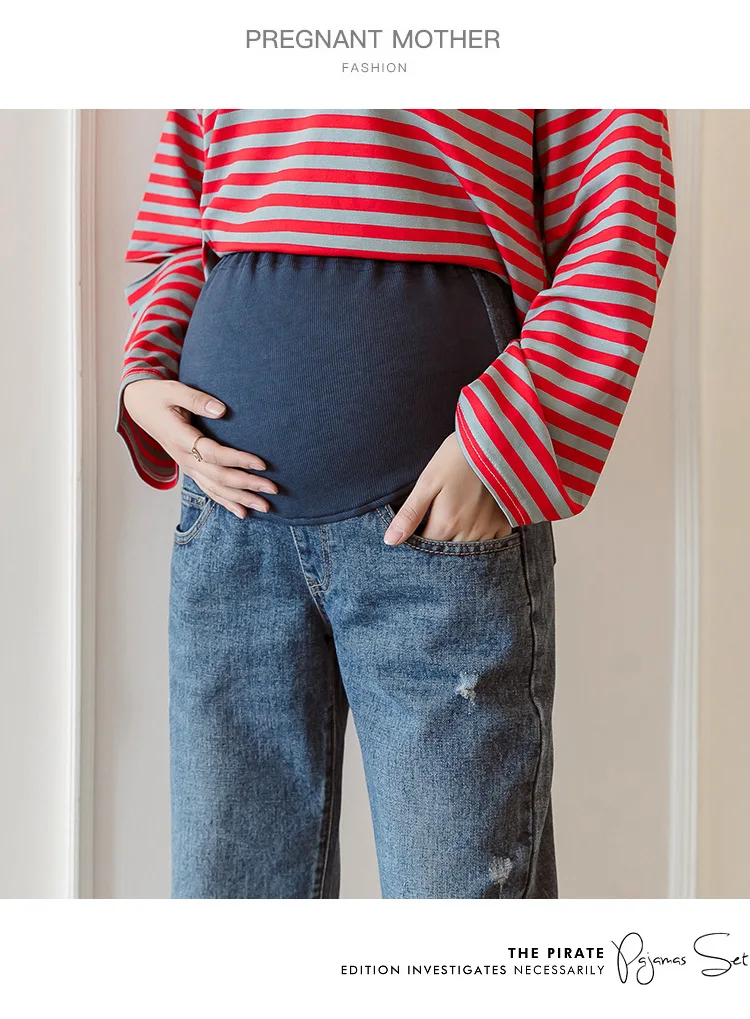 Loose Wide Leg Denim Jeans Maternity Pants Trousers For Pregnant Women Clothes Vintage Pregnancy Jeans High Waist Autumn Pants
