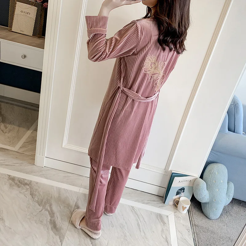 Pijama mujer inviernor новая бархатная одежда для сна сексуальное платье-пижама из четырех предметов Корейская бархатная Домашняя одежда с длинными рукавами