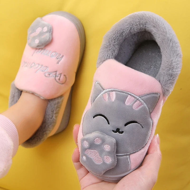 

Winter kids Boy Girl Slippers Cartoon Shoes Candy Color Cat Home Slippers Children Warm Cute Indoor Non-slip Zapatillas Bebe