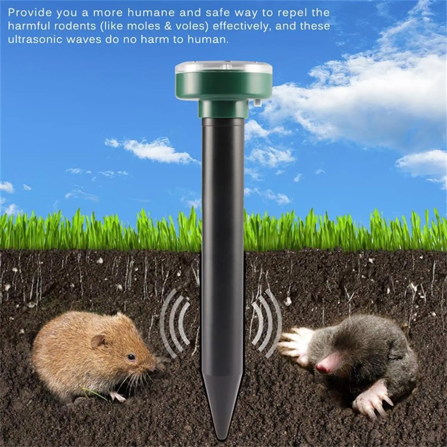 1/4PCS Ultrasonic Solar Garden Lawn Animal Mole Mice Mouse Rat Snack Repeller 