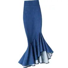 Большие размеры 4XL! Осенняя Модная Джинсовая юбка русалки с высокой талией Женская нестандартная упаковка бедра труба Офисная Женская юбка