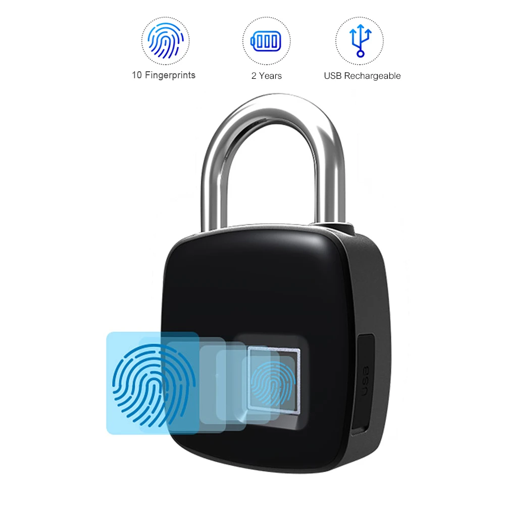 

Smart Keyless Fingerprint Door Lock Padlock IP65 Waterproof Intelligent Anti-Theft Lock Security Door Padlock Travel Luggage