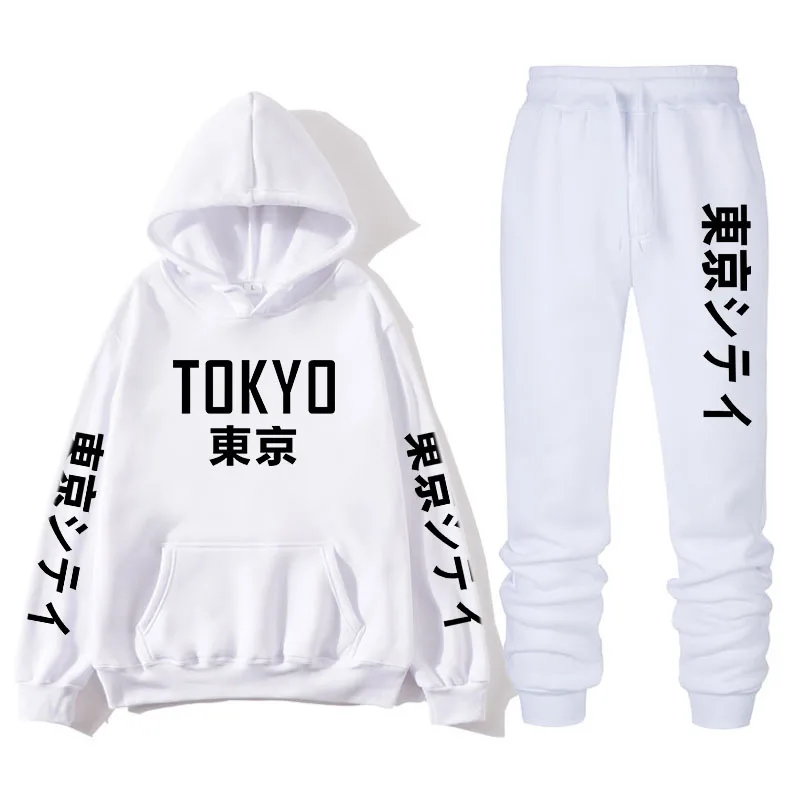 Sudadera con de calle japonesa para hombre, ropa de marca con estampado de Bahía Tokio, + Pantalones deportivos, otoño - AliExpress