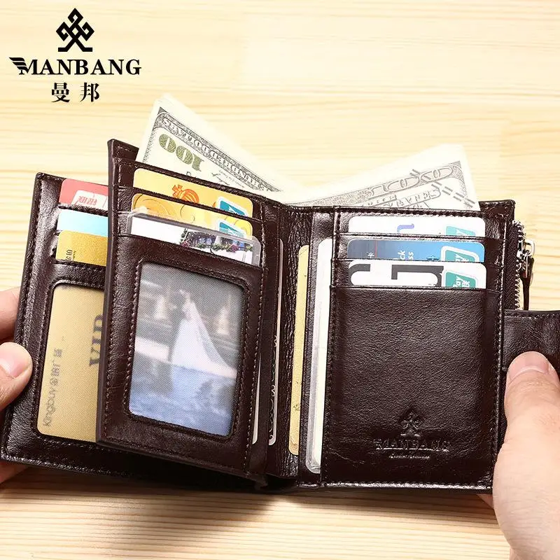 ManBang Brand Luxury Men's Wallet Genuine Leather Purse Vertical Driver's License First Layer Cowhide Multi-Function Card Bag 4