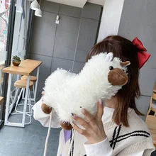 Women Alpaca Bag Cartoon Plush Bags Female Cute Ins Soft One Shoulder Student Lamb Messenger Bag Girl Daily Casual