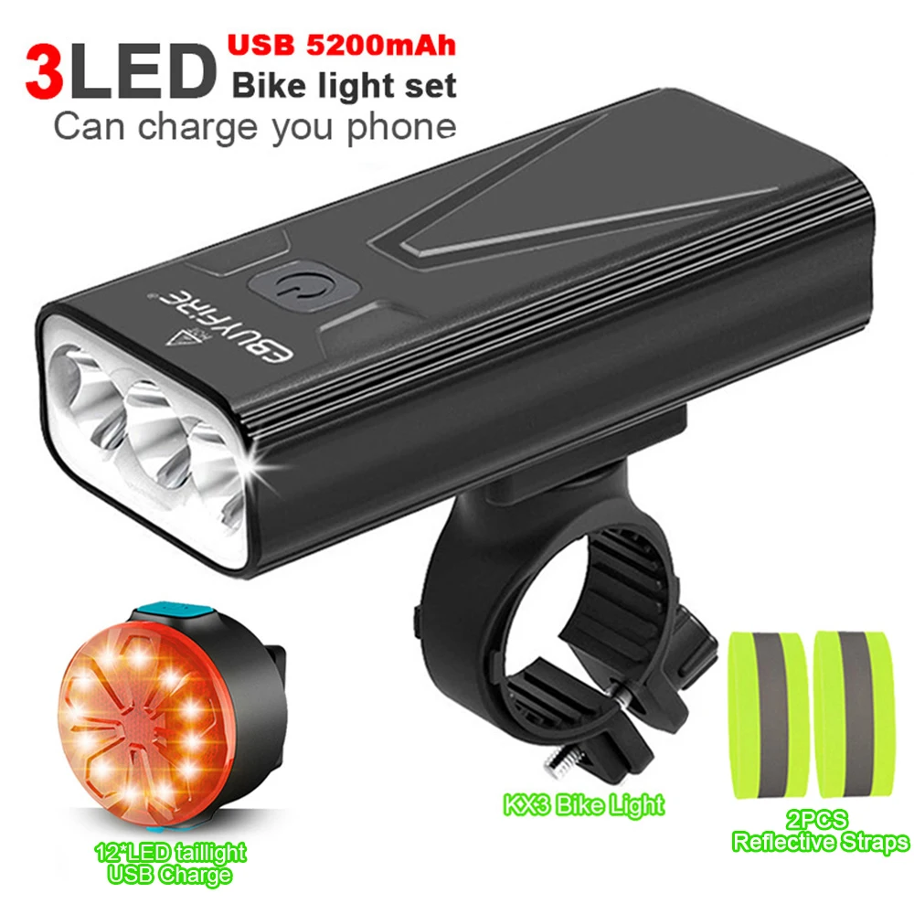 3000LM Double LED Rechargeable Bicycle Head Light Bike USB Lamp+Rotating Mount 