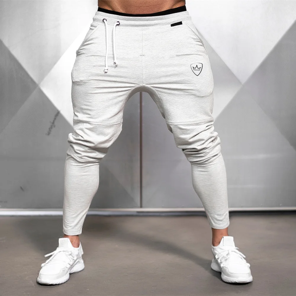 Треники из хлопка брюки мужские спортивные штаны для бега осенние спортивные штаны для спортзала фитнес-тренировки Черные Брюки Мужская Спортивная одежда штаны - Цвет: Gray