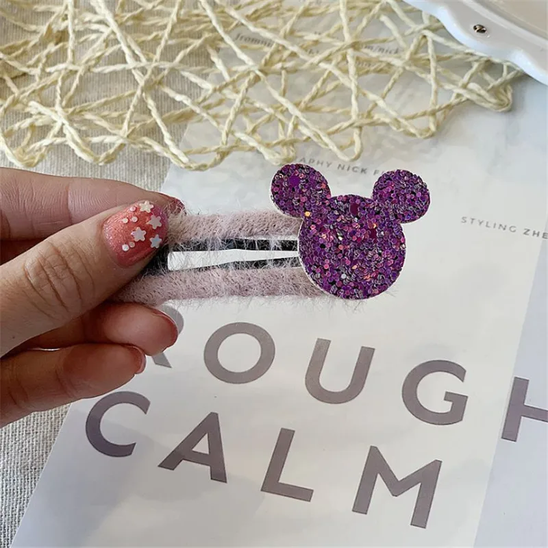 purple mouse head 10 шт./лот, Детские аксессуары для волос, заколки для волос со звездами, для девочек, Мультяшные животные, BB зажим, милый головной убор, блестящие, в форме капли, заколки для волос - Цвет: purple mouse head