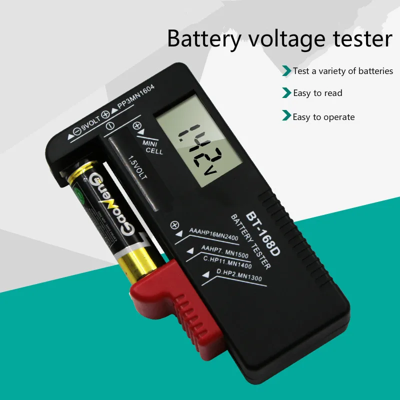 

BT-168D Digital Battery Tester Volt Checker for AA AAA 9V 1.5V Button Multiple Size Battery Capacity Tester Voltage Meter Tools