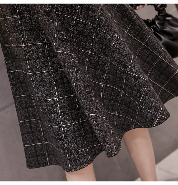 Зима Осень миди Клетчатые Шерстяные Юбки женские корейские модные новые Harajuku трапециевидные юбки женская уличная одежда большого размера юбка