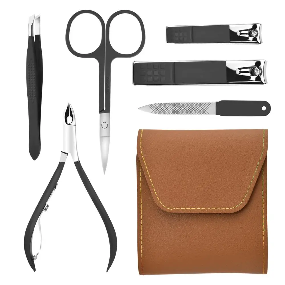 

Black Stainless Steel Nail Clippers 6 PCS Set Large Cutting Pliers Small Cutting Pliers Nail Poke Knife Eyebrow Clip