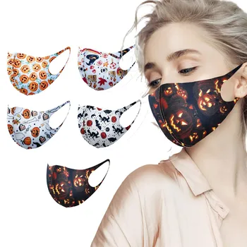 

5pcs Halloween Cloth Mask Print Unisex Mouth Masks For Women Face Cover Washable Reusable Mouth-muffle Cycling Mask Mascarillas
