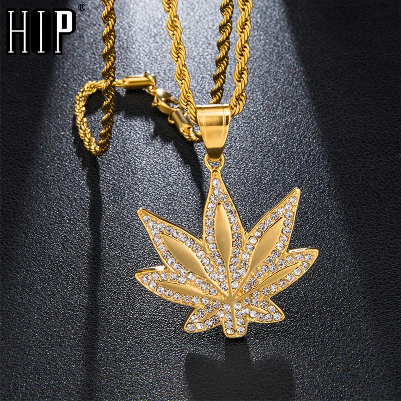 

HIP Hop Bling Iced Out Maple Leaf Micro Paved Rhinestone Stainless Steel Pendants & Necklaces for Men Jewelry