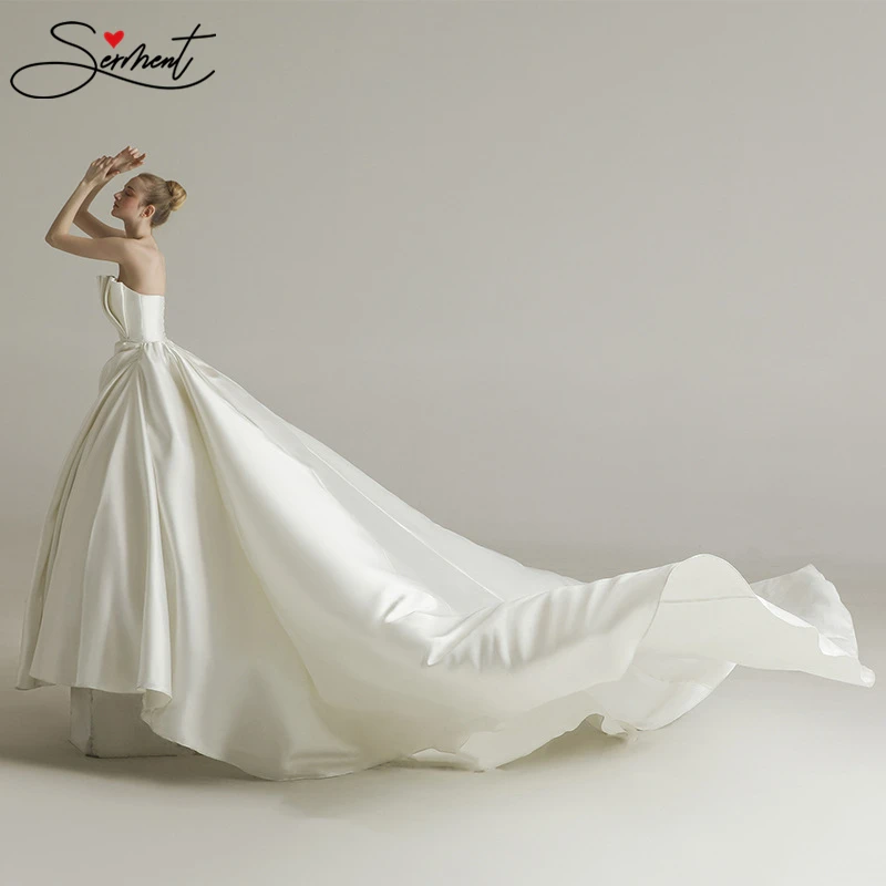 Роскошная атласная ткань с белым воротником для свадебного платья, 100 см, со шлейфом, на шнуровке, подходит для всех видов свадеб