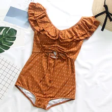 Женский цельный купальник в горошек в стиле ретро, купальный костюм, летняя пляжная одежда, сексуальный купальный костюм, корейский стиль, купальный костюм для девочек, монокини