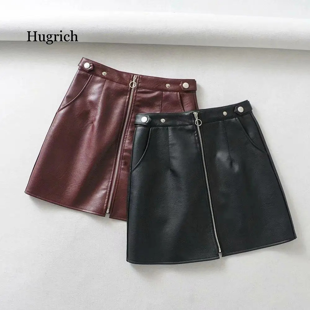

2020 Early Spring European and American Style Women's New Wholesale High Waist Pocket Zipper Pu Leather Skirt High Quality