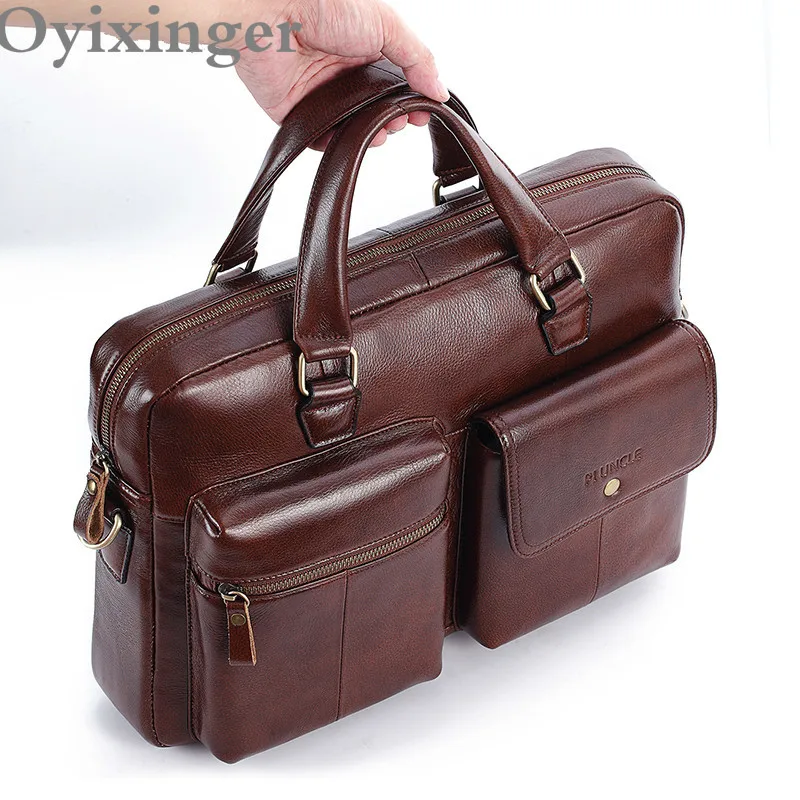 OYIXINGER винтажные портфели мужские сумки-почтальонки из натуральной кожи 14," мужская сумка на плечо для ноутбука Мягкая Кожаная Сумка Bolso Hombre