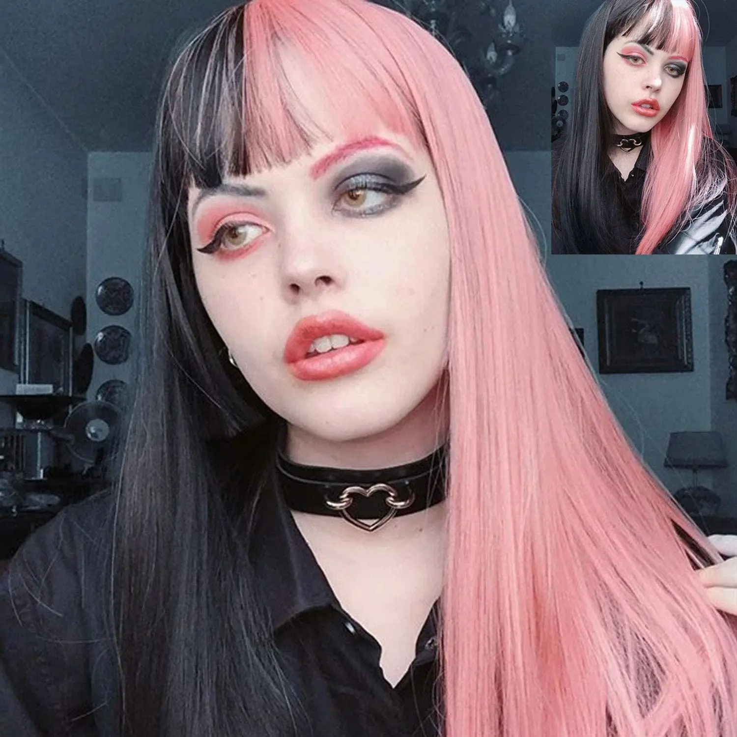 Alynn Half Black Half Pink Wig For Black Women Long Straight Synthetic Pink Hair Wigs With Bangs Heat Resistant Cosplay Wigs Synthetic None Lace Wigs Aliexpress Alynn Half Black Half Pink Wig For Black Women Long Straight Synthetic Pink Hair Wigs With Bangs Heat Resistant Cosplay Wigs Synthetic None Lace Wigs Aliexpress