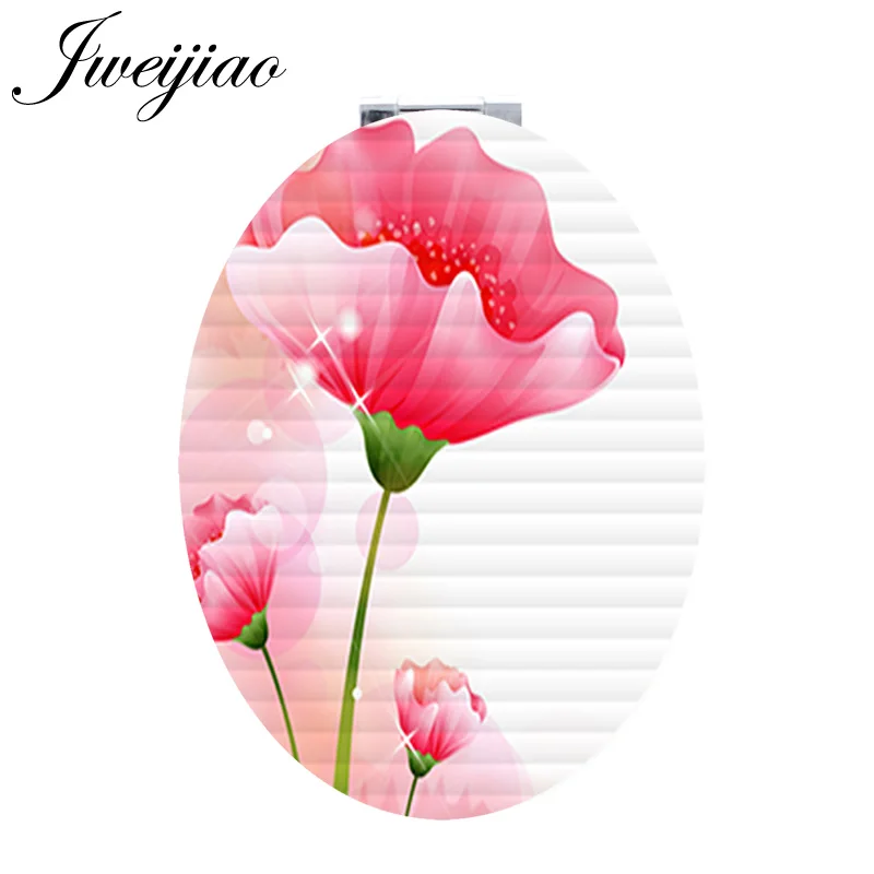 

JWEIJIAO simple Sketch red flowers Oval Tools Mirrors Beautiful spring plant peony orchid pocket game mirror vintage espejo KL15