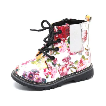 

Kids Shoes Floral Martin Boots for Girls Botas Elegant Flower Print PU Leather Shoes Child Rubber Soled Boots