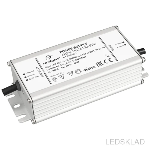 024268(1) Блок питания ARPV-UH24100-PFC (24V 4.2A 100W) (ARL IP67 Металл 7 лет)-1шт. Arlight | Лампы и освещение