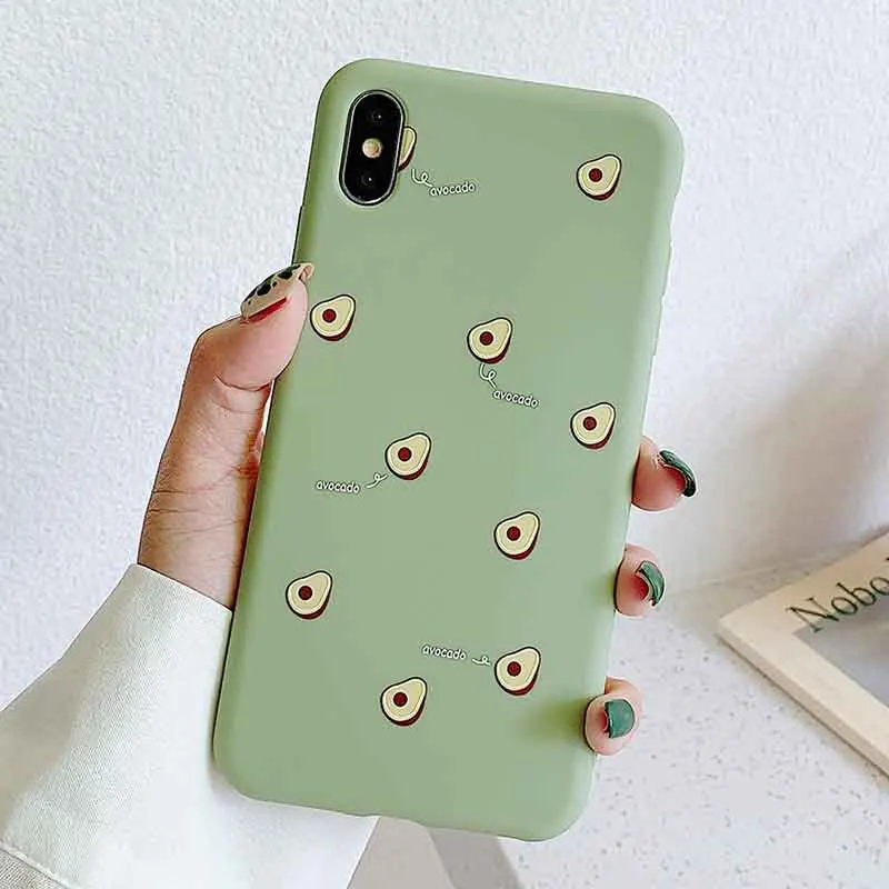 

SUYACS New Delicious Avocado Phone Case For iPhone 7 8 Plus X XS Max XR 6 6S Candy Color Cartoon Soft TPU Phone Back Cover Bag
