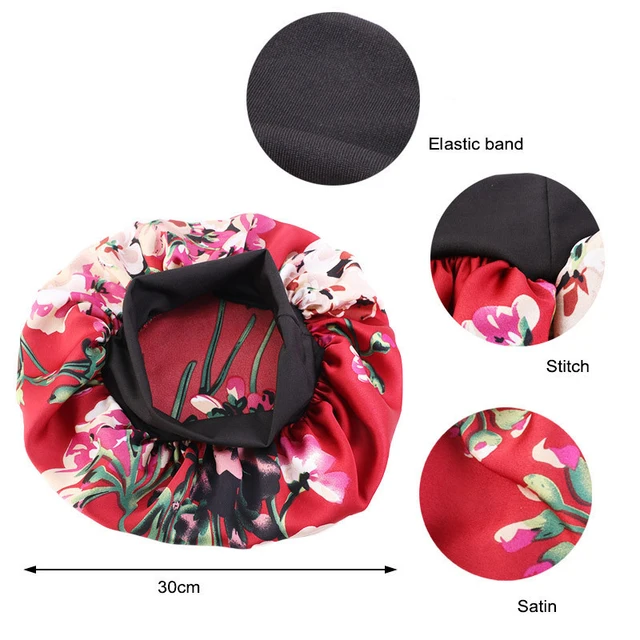 Floral Satin Bonnet For Sleeping Shower Cap Silk Headwear Hair Care Hat Femme Women Night Sleep Cap Head Cover Wide Elastic Band 5