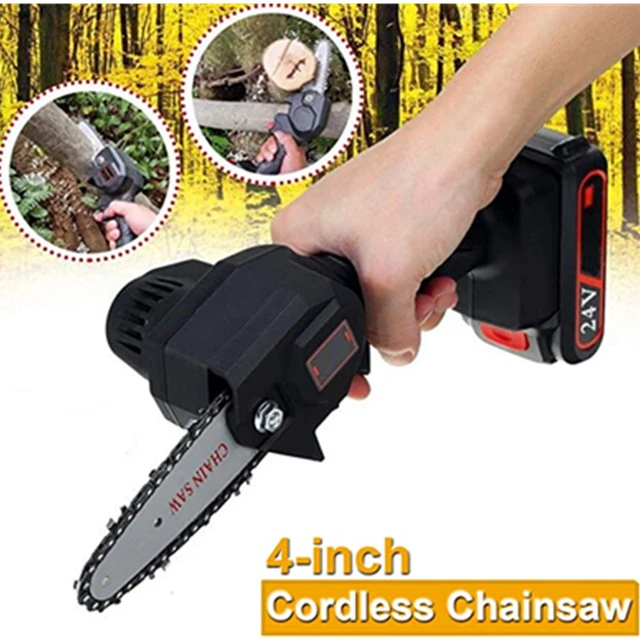 4-Inch Cordless Electric Chainsaw with Rechargeable Battery Portable  Handheld Electric Saw for Tree Branch Wood Cutter, Black 