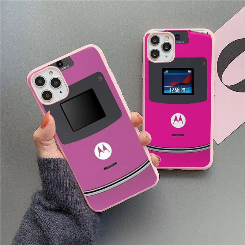 Motorola Razr Pink Phone Case For iphone 13 12 11 Pro Max Mini XS 8 7 6 6S Plus X SE 2020 XR Matte Candy Silicone cover | Мобильные