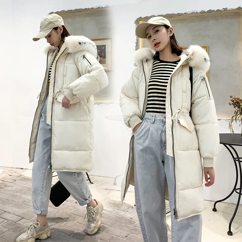 

2019 Winter New Style Korean-style Hooded Slim Fit Large Fur Collar Medium-length WOMEN'S Cotton-padded Clothing Thick Coat