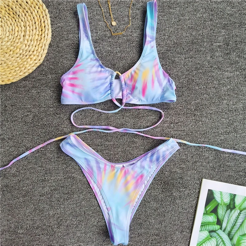 2020 Sexy Bikinis Swimsuit Women Bandage Printing Swimwear Underwire Bikini Set Tie-dye Gradient Bathing Suits Summer Beach Wear