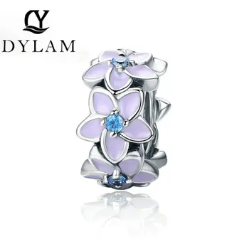 

Genuine 100% 925 Sterling Silver Spacer Orchid Flower Silicon Beads fit Women Bracelet & Necklace DIY Jewelry