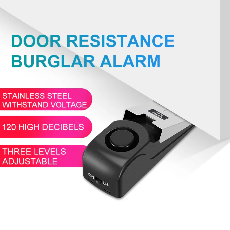 Mini Stainless Steel 120 DB 3 Adjustable Sensitivity Wireless Vibration Alarm Door Stop Alarm For Home Security System Anti-Slip sound alarm device