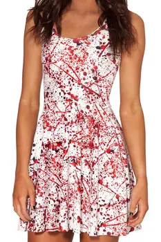 

Europe and America New Products Starry Sky Digital Printing Wholesale Retail Blood Splatter Pleated Big Hemline Full Skirt Skd10