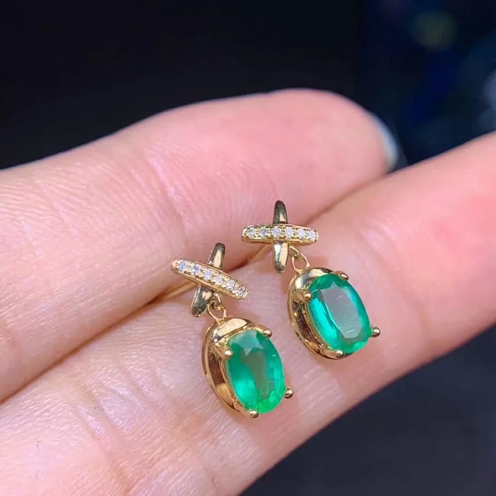 Shilovem, 18 K, желтое золото, настоящие натуральные изумрудные серьги-гвоздики, ювелирные украшения, растение, подарок, этнический подарок, новое растение, 4*6 мм, de0406111ml