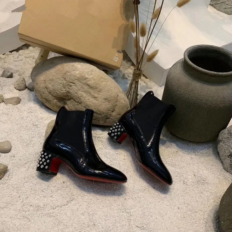 

2019 Winter boots for women leather low heel flat block Chelsea ankle boots platform heel shoes