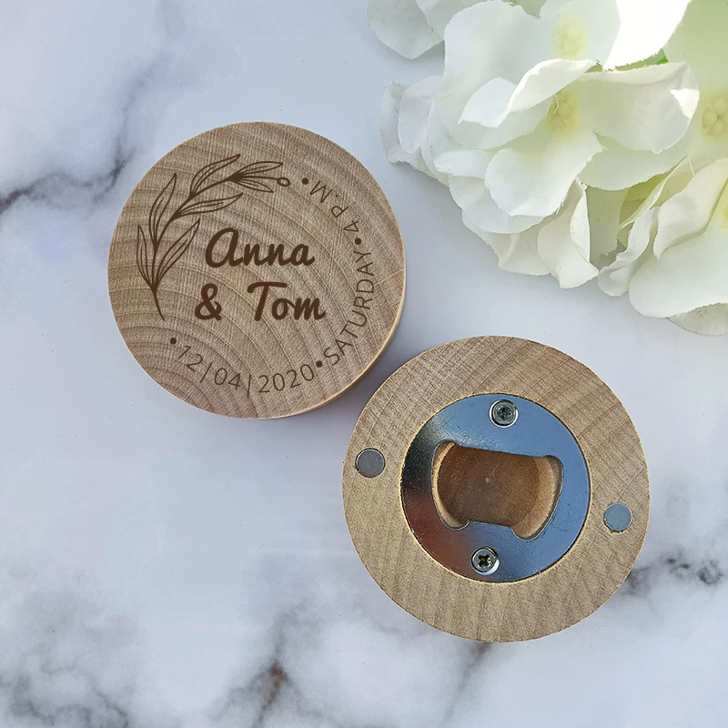 Engraved Round Wooden Beer Bottle Opener with Magnet Wooden Refrigerator Magnet Bottle Opener for Kitchen Gathering Party beer bottle opener keychains