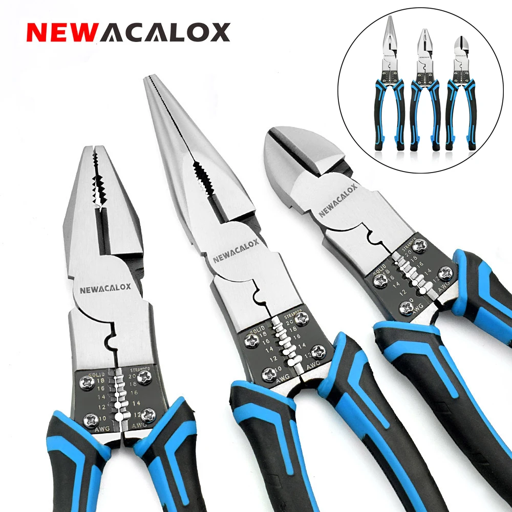 NEWACALOX 8'' Multitool Pliers Set Stripper/Crimper/Cutter Heavy Duty Wire Diagonal Jewelry Making Hand Tools | Инструменты