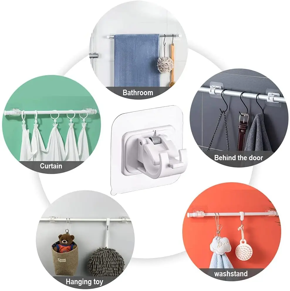 2/4pcs Self Adhesive Curtain Rod Bracket No Drill Drapery Hooks Holder Plastic Sticky Curtain Rod Hooks for Kitchen Bathroom