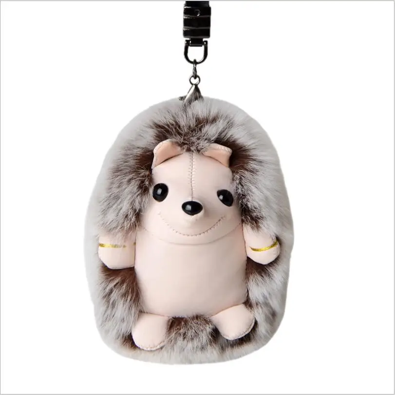 

Plush Hedgehog Keychain Ring Pendant Animal Car Real Rex Rabbit Fur Gifts For Women Grils Toys