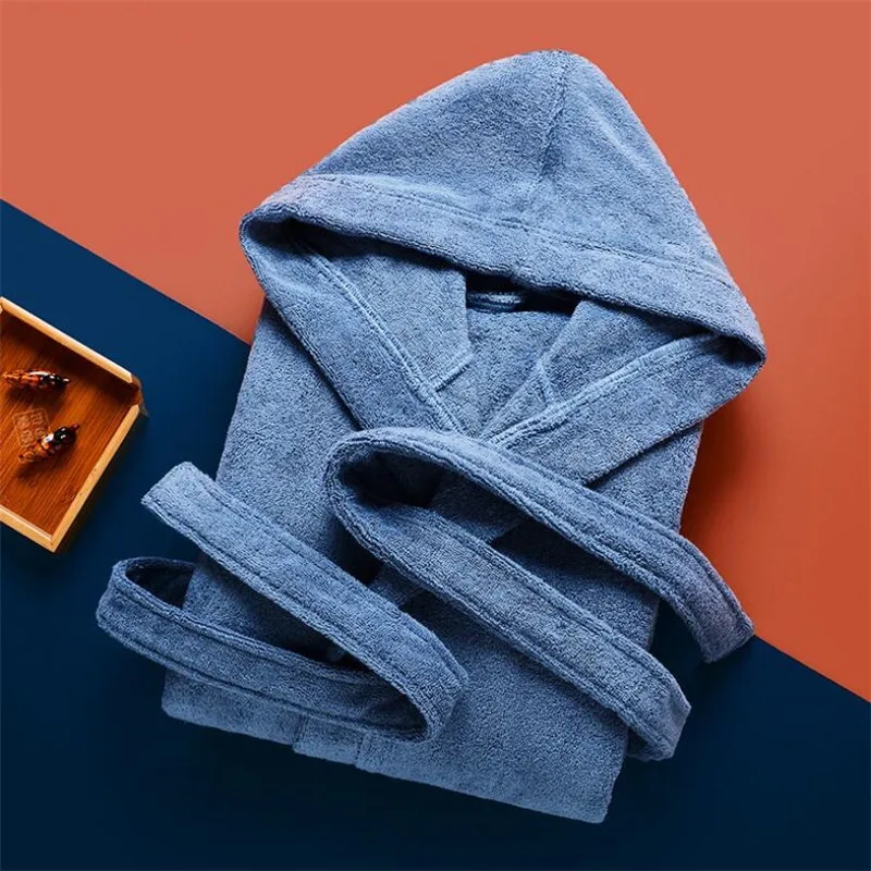 100% Cotton Toweling Terry Bath Robe Unisex Lovers Soft Bathrobe Men Women Nightgown Sleepwear Male Casual Home Hotel Bathrobe