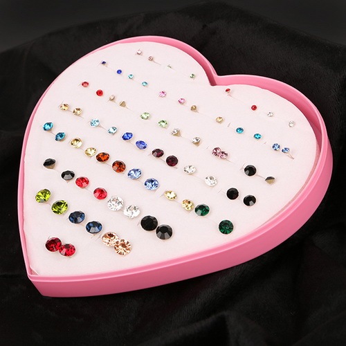 Multi-style Colorful Animal Heart Star Moon Geometric Crystal plastic Stud Earring Set For Women Girls Jewelry Gifts