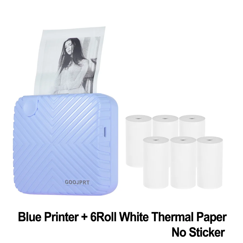 Blue add 6Roll GOOJPRT P6 203 точек/дюйм фотопринтер Портативный BT беспроводной Термальный чековый стикер для этикеток Memo AR фото Изображение для подарков - Цвет: Blue add 6Roll