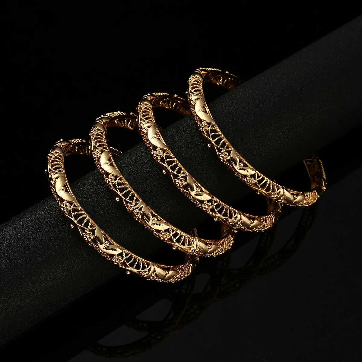 

Ethiopian Gold Color Bangles For Women Dubai Jewelry African Wedding Glossy Bracelets