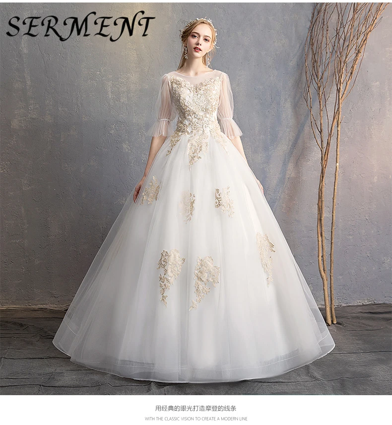 

OLLYMURS Simple Lace Sleeve Wedding Dress Off The Shoulder Suitable for Pregnant Women 100cm Tail Spring Summer Autumn Wedding