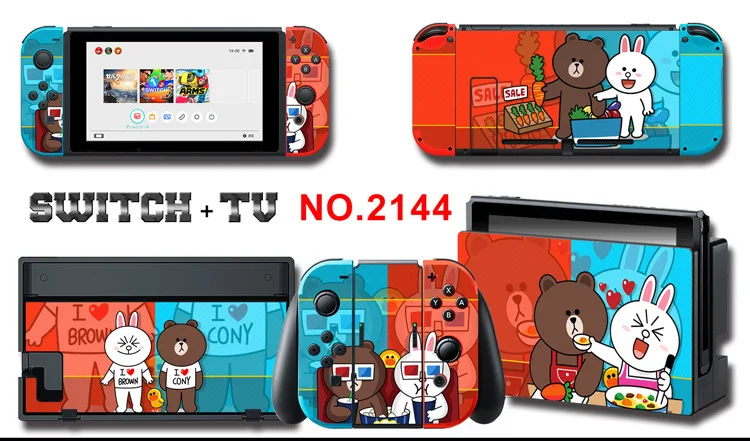 1set New Cute Anime Full Body Sticker for NS Switch Protective Cover Skin Colorful Art for Game Console Joy-Con Controller Decor