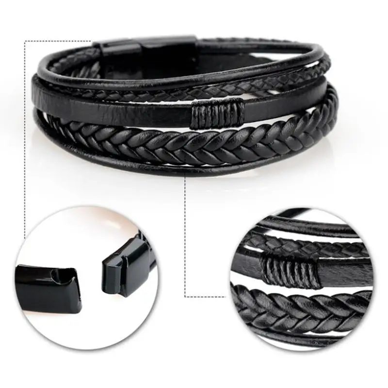 MANA /Wrap Bangle レザーバングル クロコ型押し ブラック XQNI brand black retro Wrap Long leather bracelet men